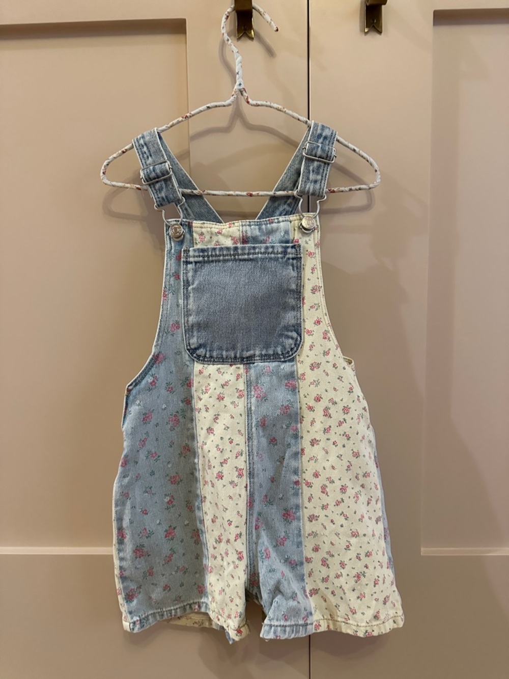 Zara Floral Patchwork Denim Short Overalls